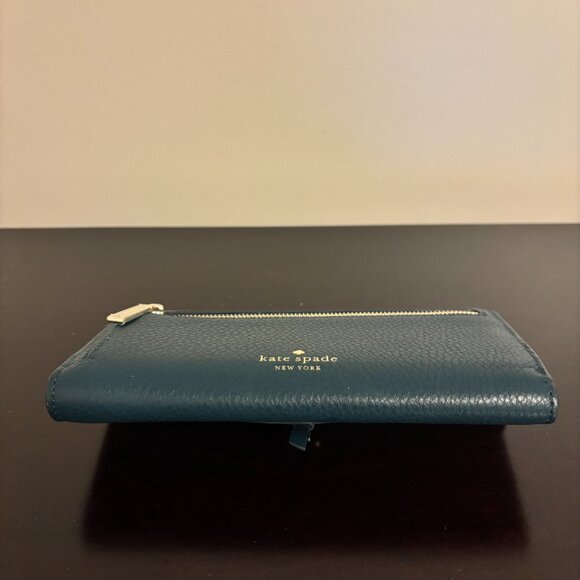 Kate Spade Marti Dark Blue Green Pebbled Leather Large Slim Flap Wallet - Picture 6 of 10
